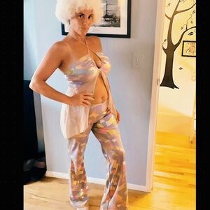 NWT 80's Retro Halter Flare Pant Set Halloween Costume Themed Party